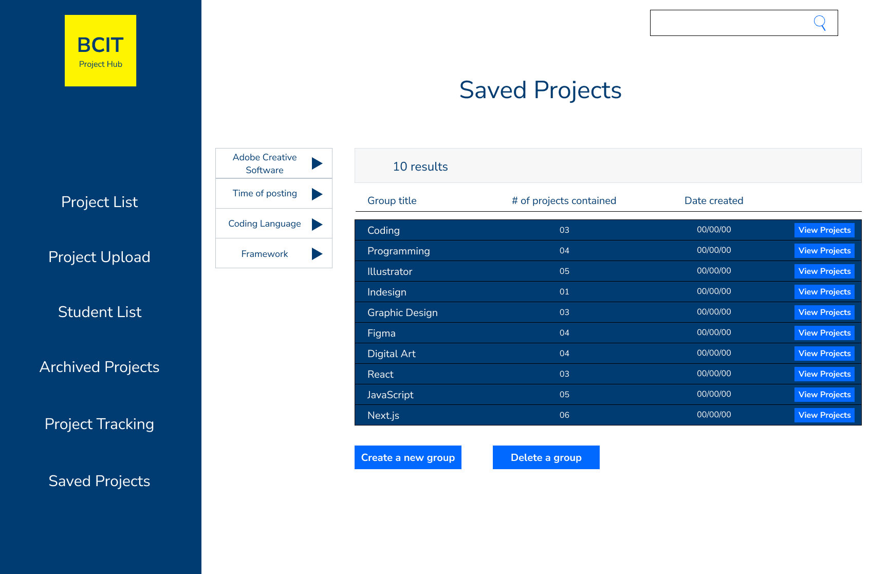 Wireframe for D3 Project Hub