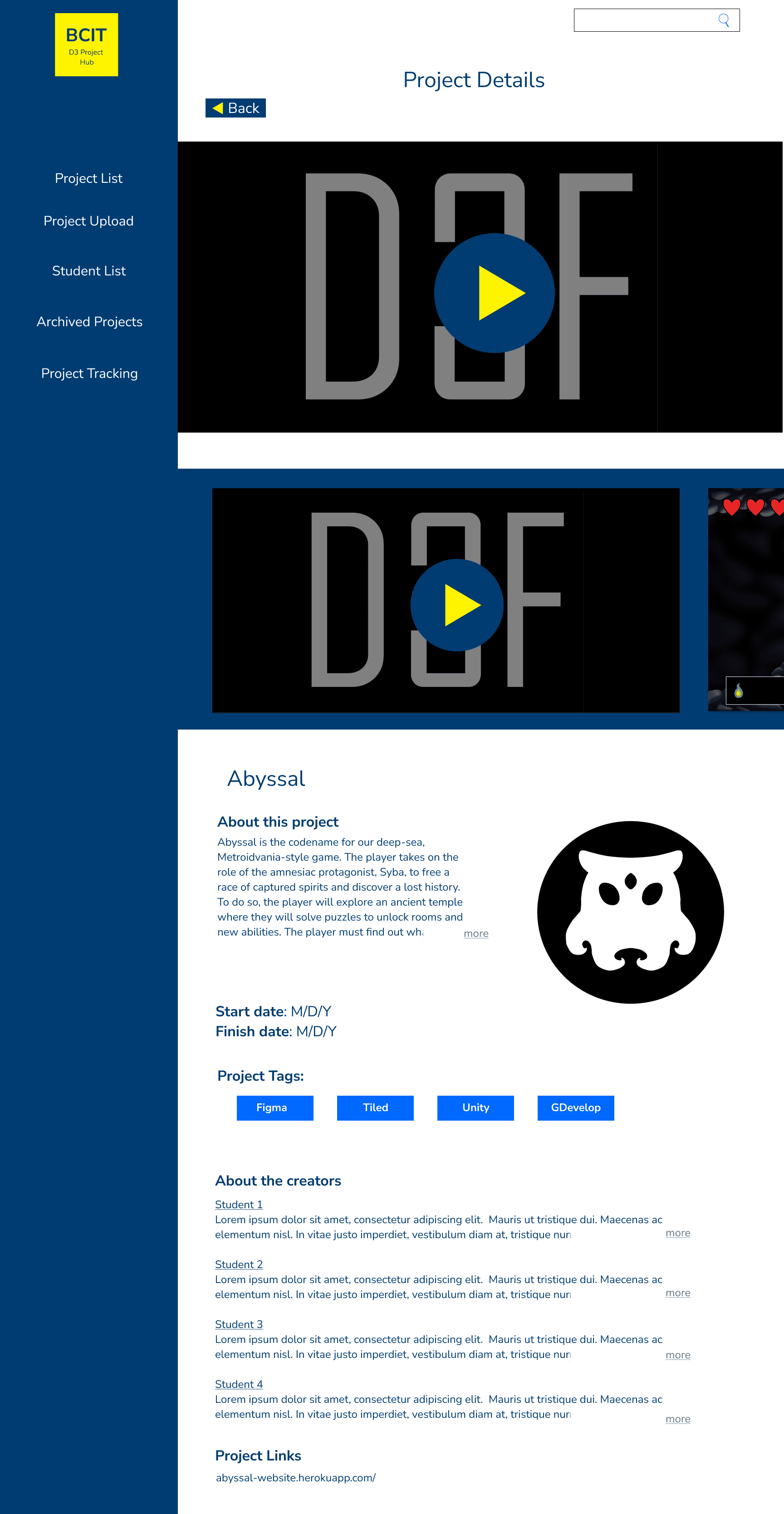 Wireframe for D3 Project Hub