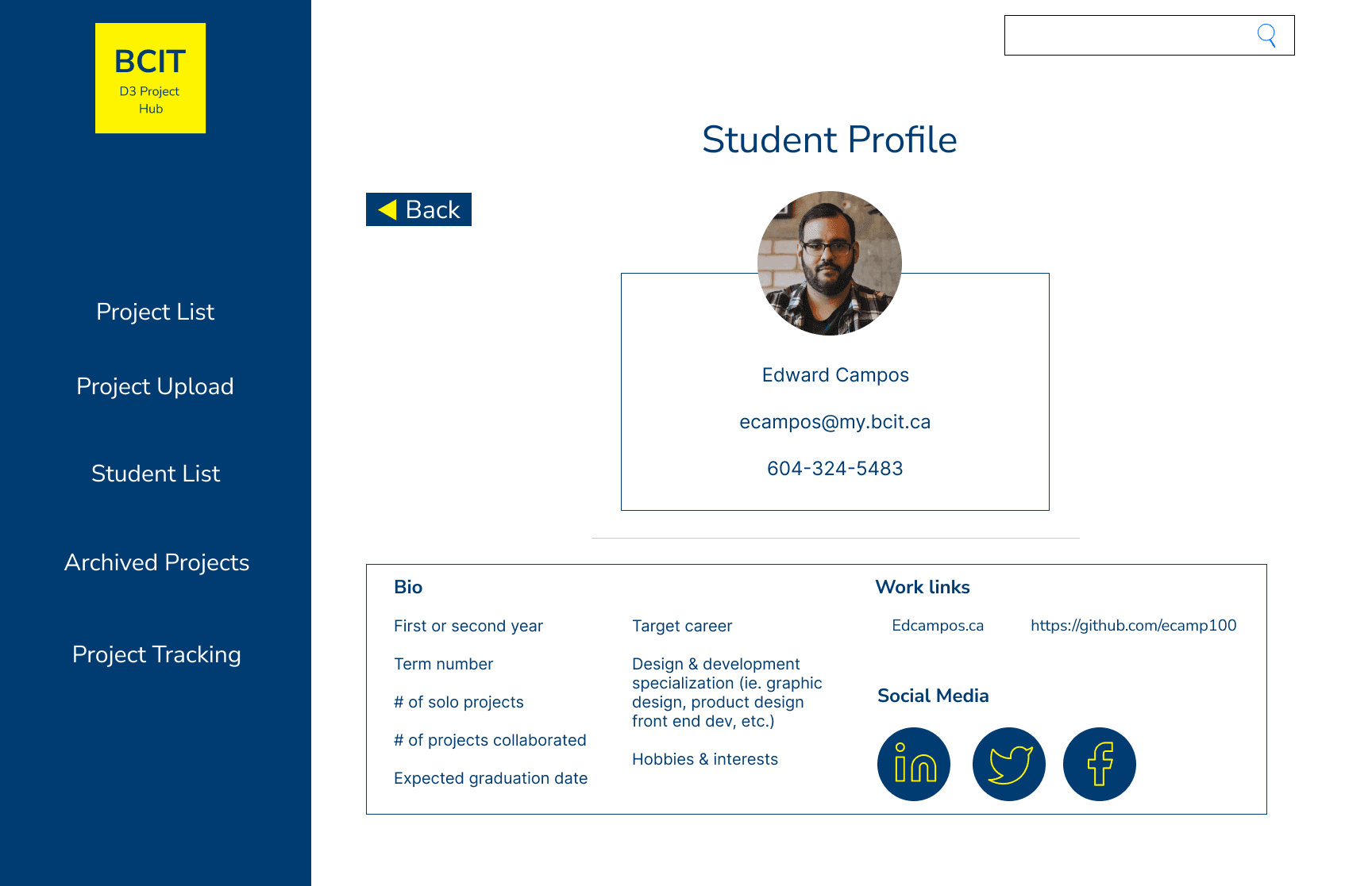 Wireframe for D3 Project Hub