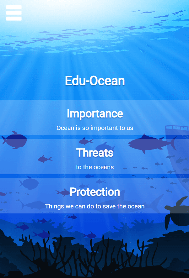 Edu-Ocean high fidelity prototype version 1 screen 1