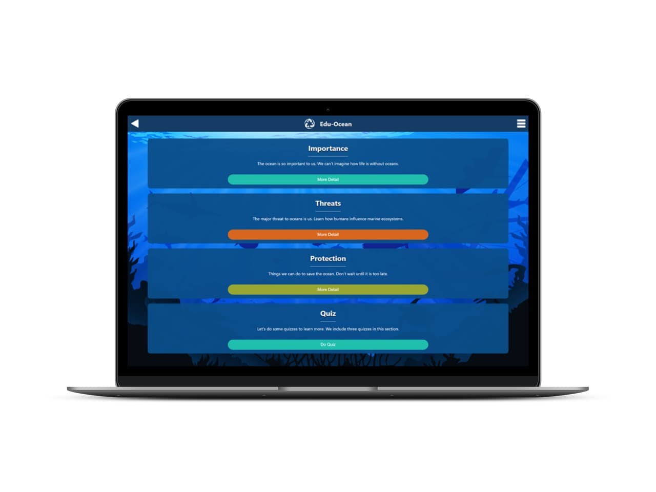 Mockup of Edu-Ocean selection screen