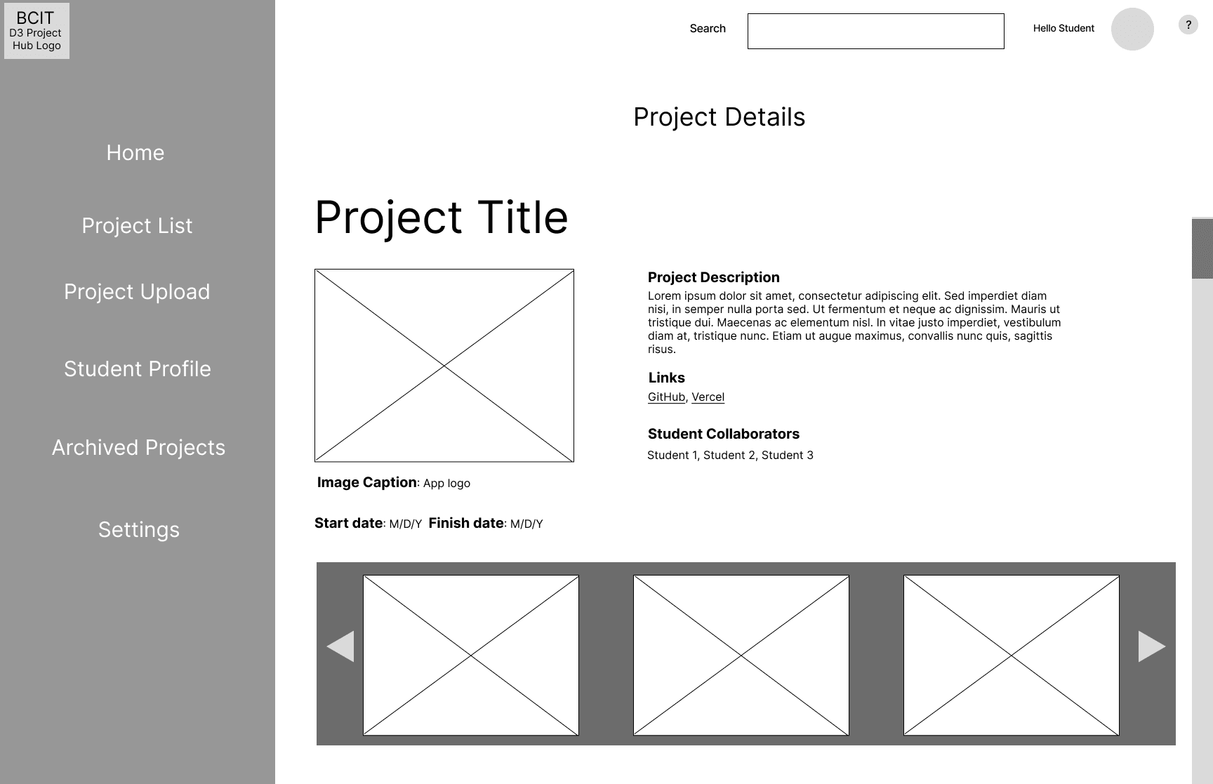 Wireframe for D3 Project Hub