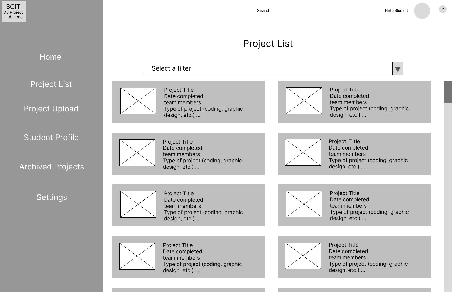 Wireframe for D3 Project Hub