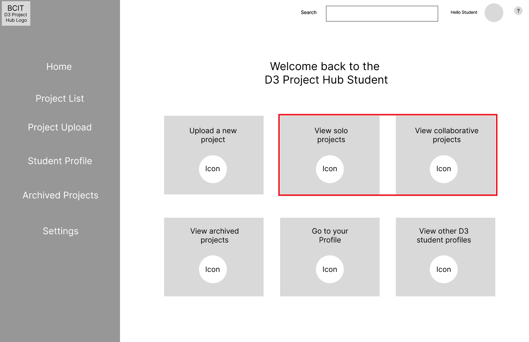 Wireframe for D3 Project Hub
